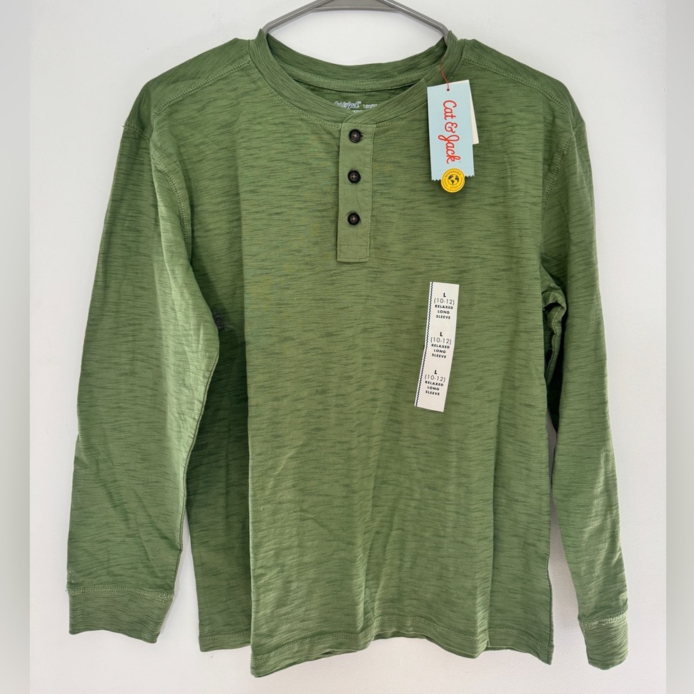 Cat & Jack Olive Green Long Sleeve Henley Tee for Kids